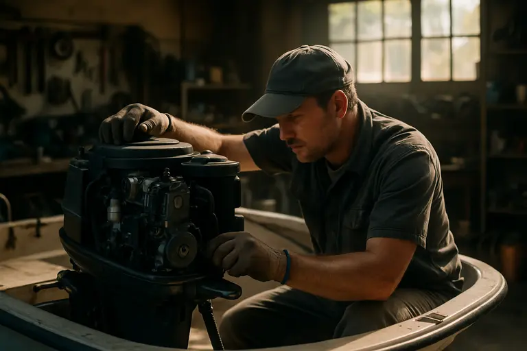 Boater checking battery and bilge area before a recreational outing
