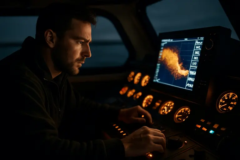 Helm station with navigation instruments and organized electrical switches