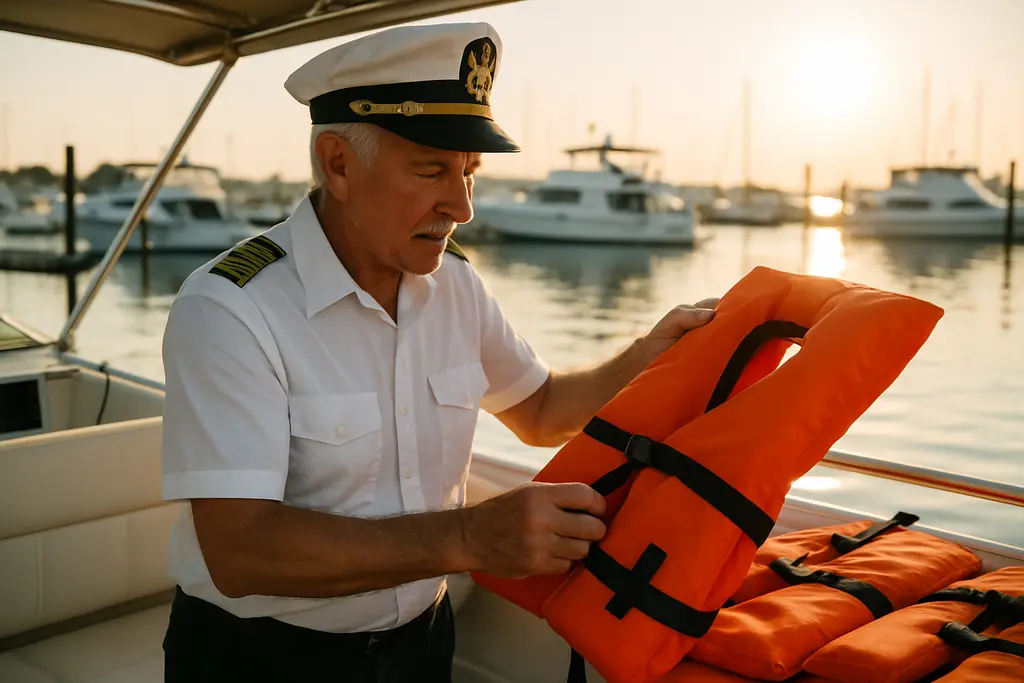 Reliable charter service crew checking a docked boat before departure