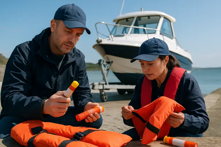 Hands checking boat controls before departure from a dock