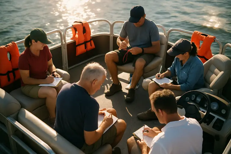 Notebook, radio, and chart placed near a recreational boat helm