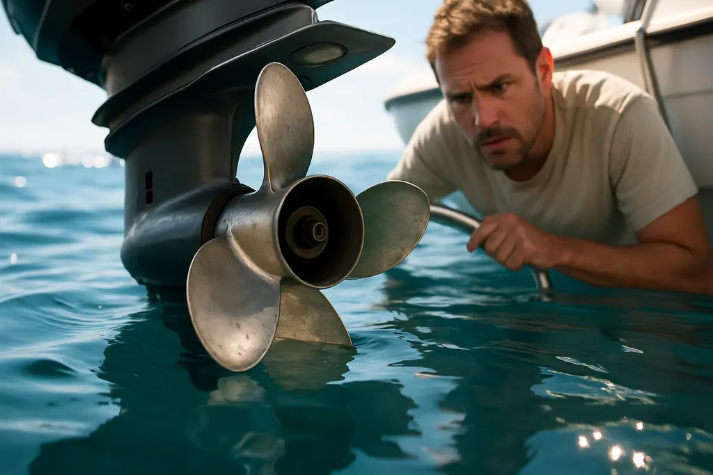 propeller strike risks shown by a stern swim ladder near calm water