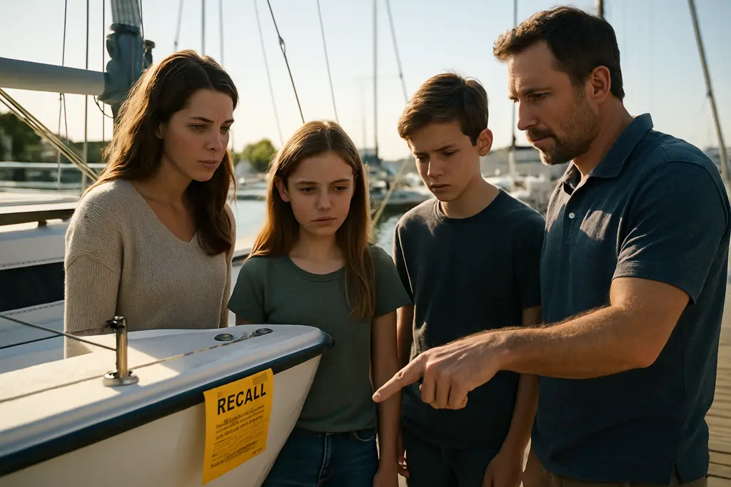 Owner checking recreational vessel recalls with HIN records at a marina table