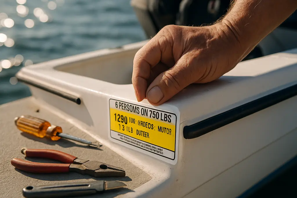 boat capacity labels checked at a helm before passengers board
