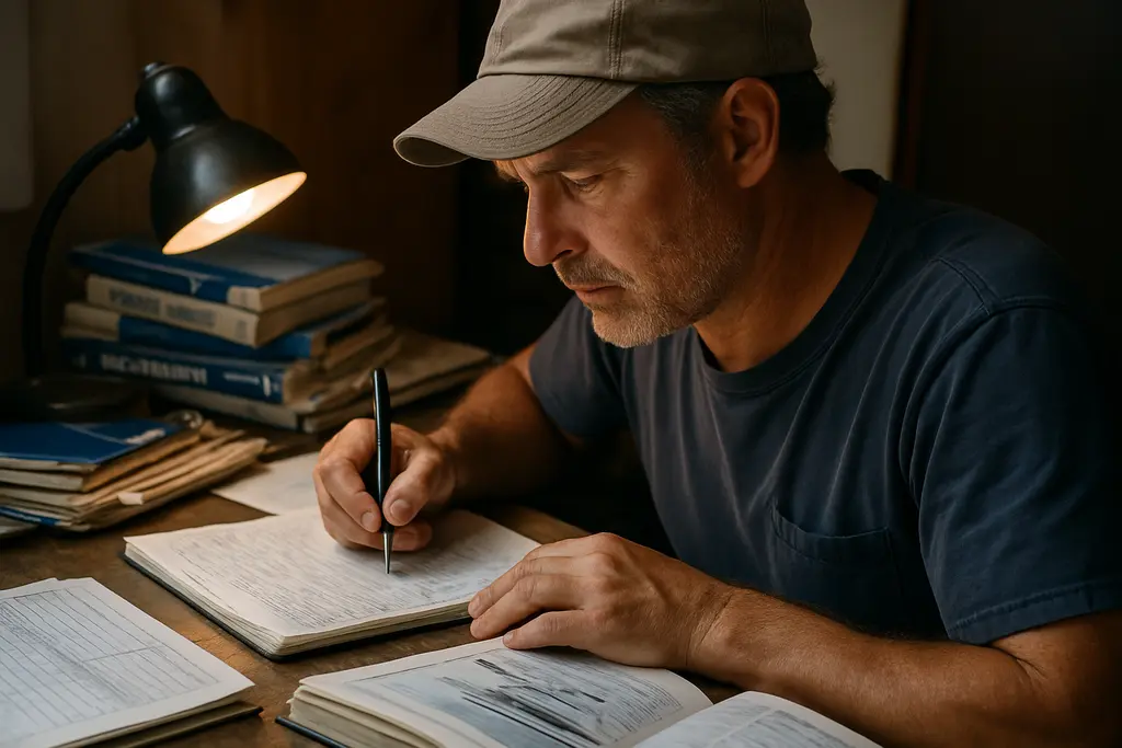Boat recall checks paperwork beside a helm with maintenance tools