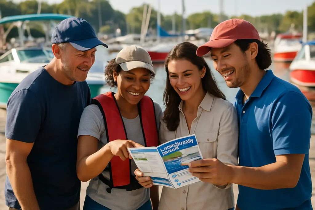 Boating Safety Resources table with life jackets and marina safety handouts