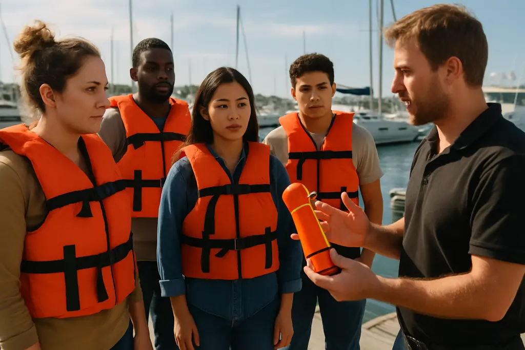 marina safety initiatives sign beside life jackets and dock lines