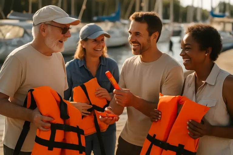 Passengers speaking with a boat operator before stepping aboard