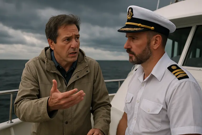 Passengers waiting on a dock while a captain answers safety questions